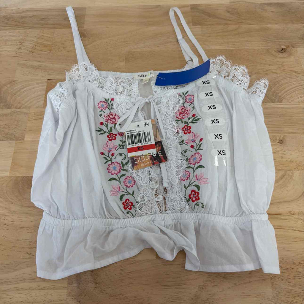 Self E Size XS Lace-Trim Embroidered Peplum Tank Top