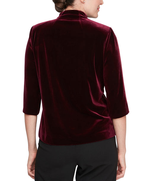 Alex Evenings Women S Asymmetric Pointed Hem Blouse with Embellished Closure For