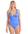 Tommy Bahama Women's Pearl V-Neck Solid One-Piece Swimsuit - Paradiso Blue