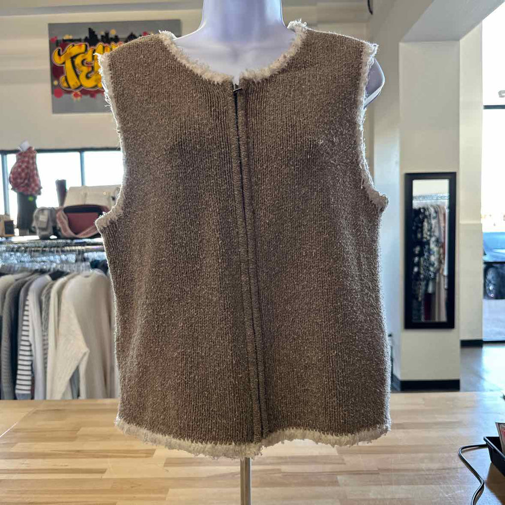 Christopher & Banks Size L Brown & White Vest