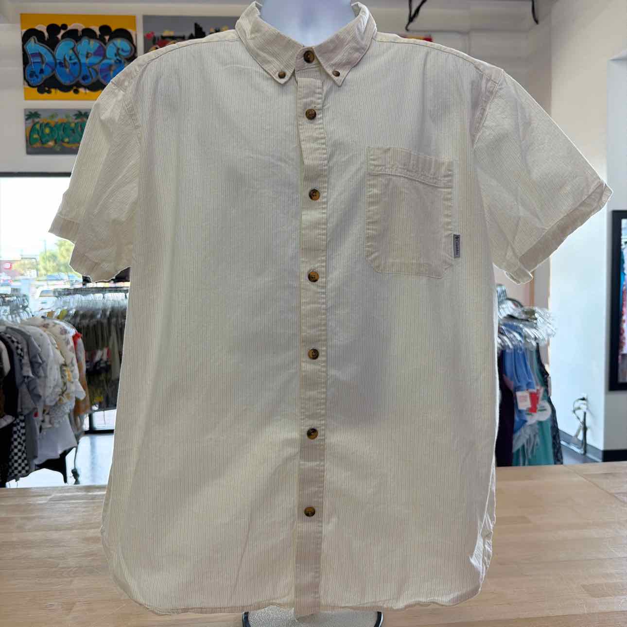 Columbia Size XXL Orange & Green Stripe Preloved MENS Short Sleeve Shirt