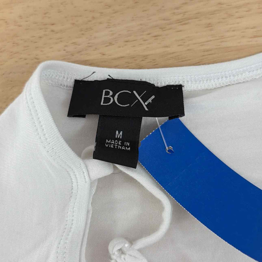 BCX Size M Solid Poplin Bubble-Peplum Square-Neck Top