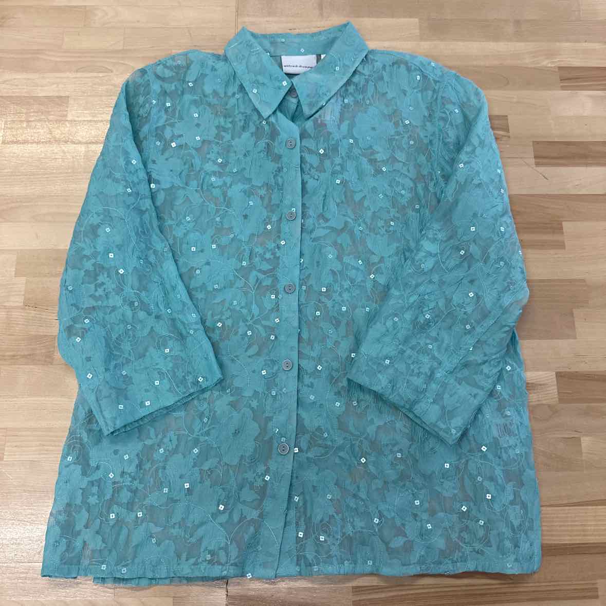 Alfred Dunner Size 14 Teal Button Down Shirt