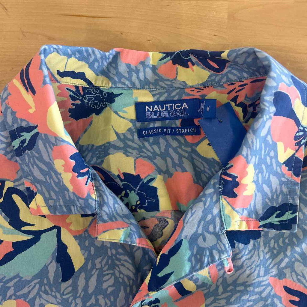 Nautica Size M Blue & Beige Preloved MENS Button Down Shirt