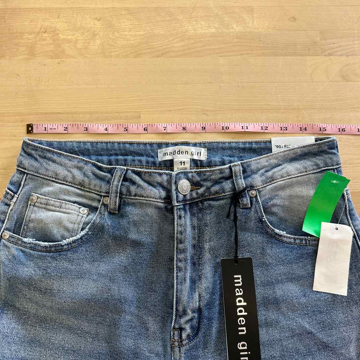 Madden Girl Juniors' Super High Rise Distressed 90s Wide Leg Jeans - Light Wash