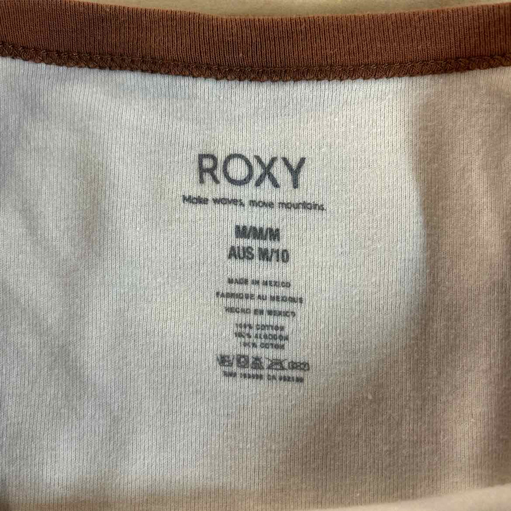 Roxy Size M White Brown Preloved T-Shirt LS