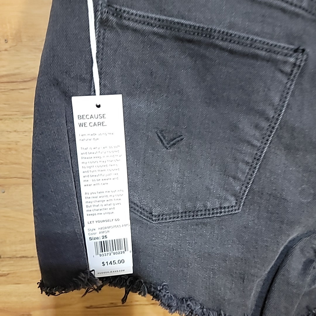 Hudson Size 27 Black Gray Gracie Midrise Cut Off Denim Shorts NWT