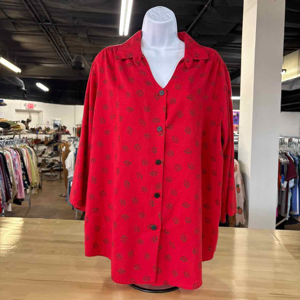 Golden Wings Size 18 Red Black Preloved Button Down LS