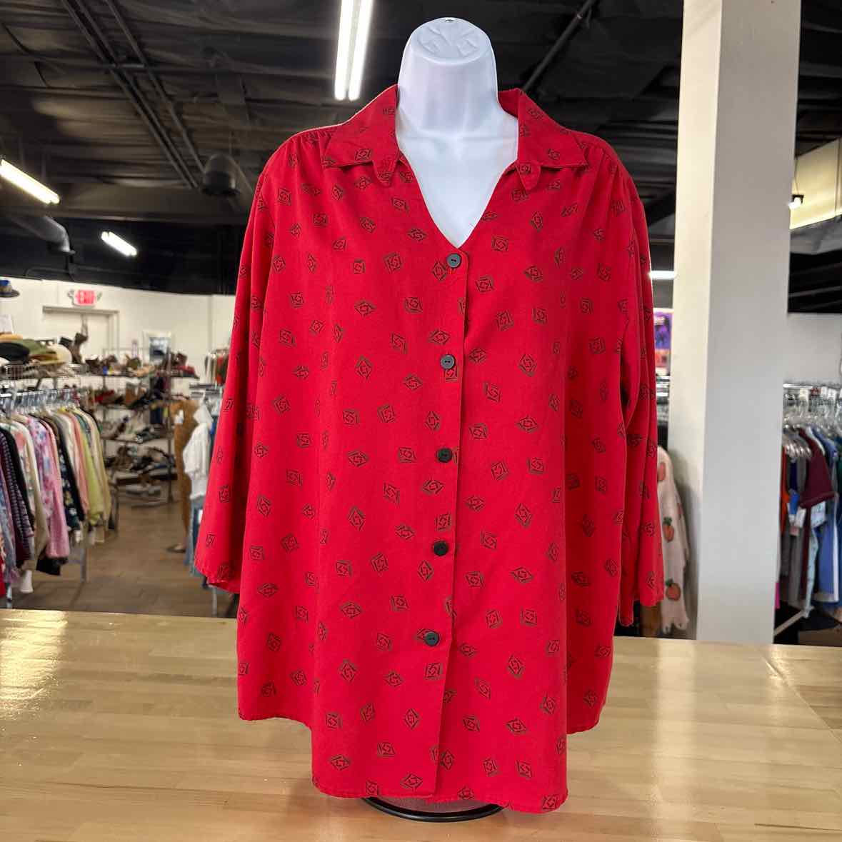 Golden Wings Size 18 Red Black Preloved Button Down LS
