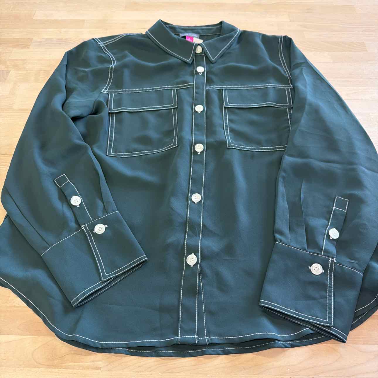 Vince Camuto Womens Button up Blouse L Green