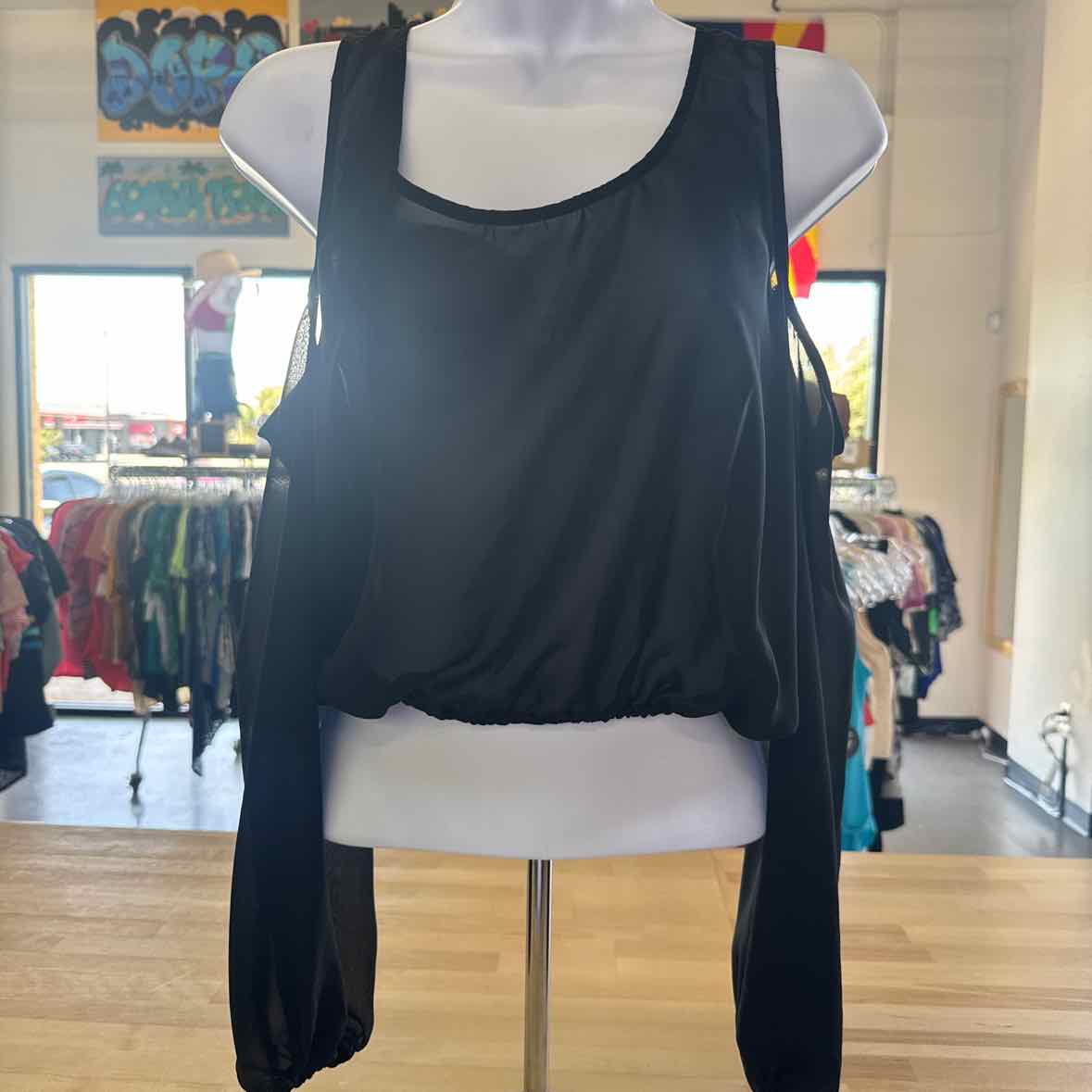 Material Girl Size S Black Sheer Preloved Longsleeve