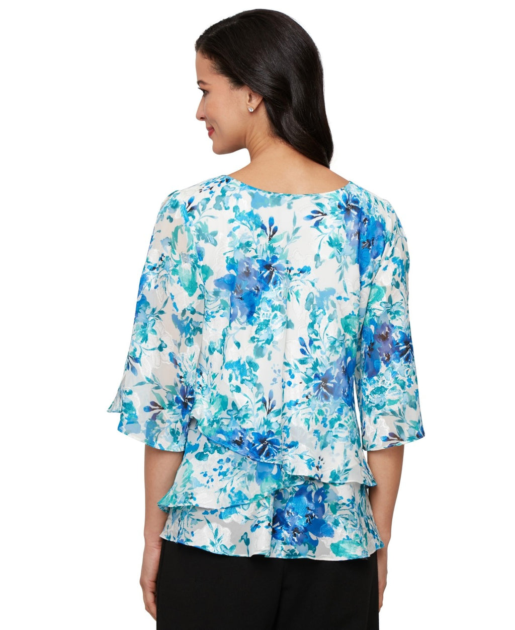 Alex Evenings Women's Printed Tulip-Hem Chiffon Burnout Blouse - Ivory Multi