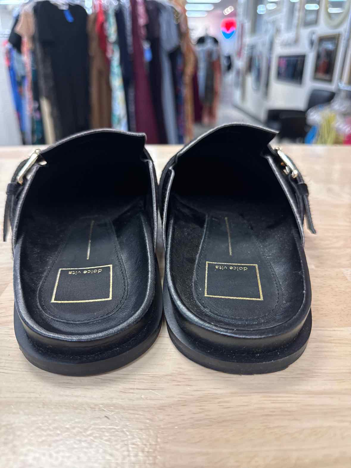 Dolce Vita Size 9 Black Leather Fur NWOT Mules
