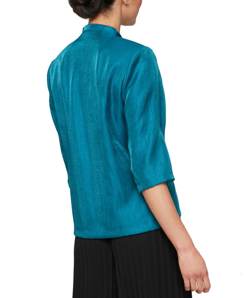 Alex Evenings Women's Asymmetrical Wrap Blouse - Teal