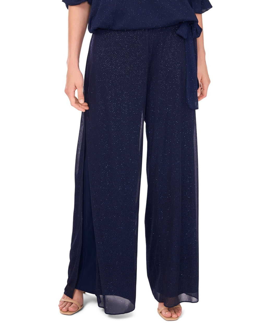 Msk Women's Mesh Palazzo Pants - Navy