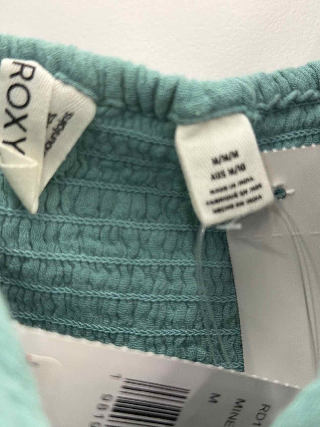 ROXY Mini Dress Sz M Mineral Blue V-Neck Peasant Sleeves New with Tags