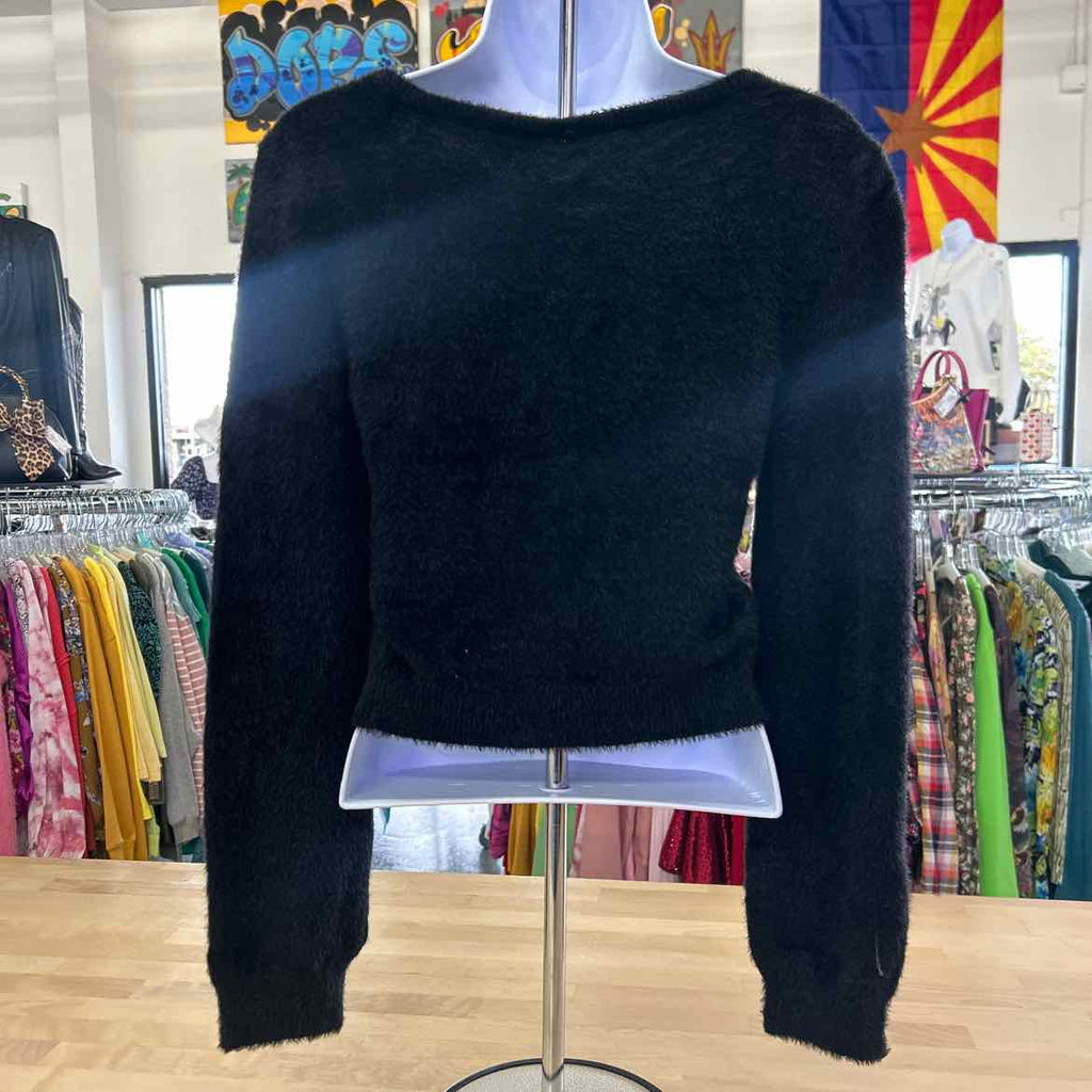 Planet Heart Womens Button Fuzzy Eyelash Cardigan Sweater Black Size S NWT