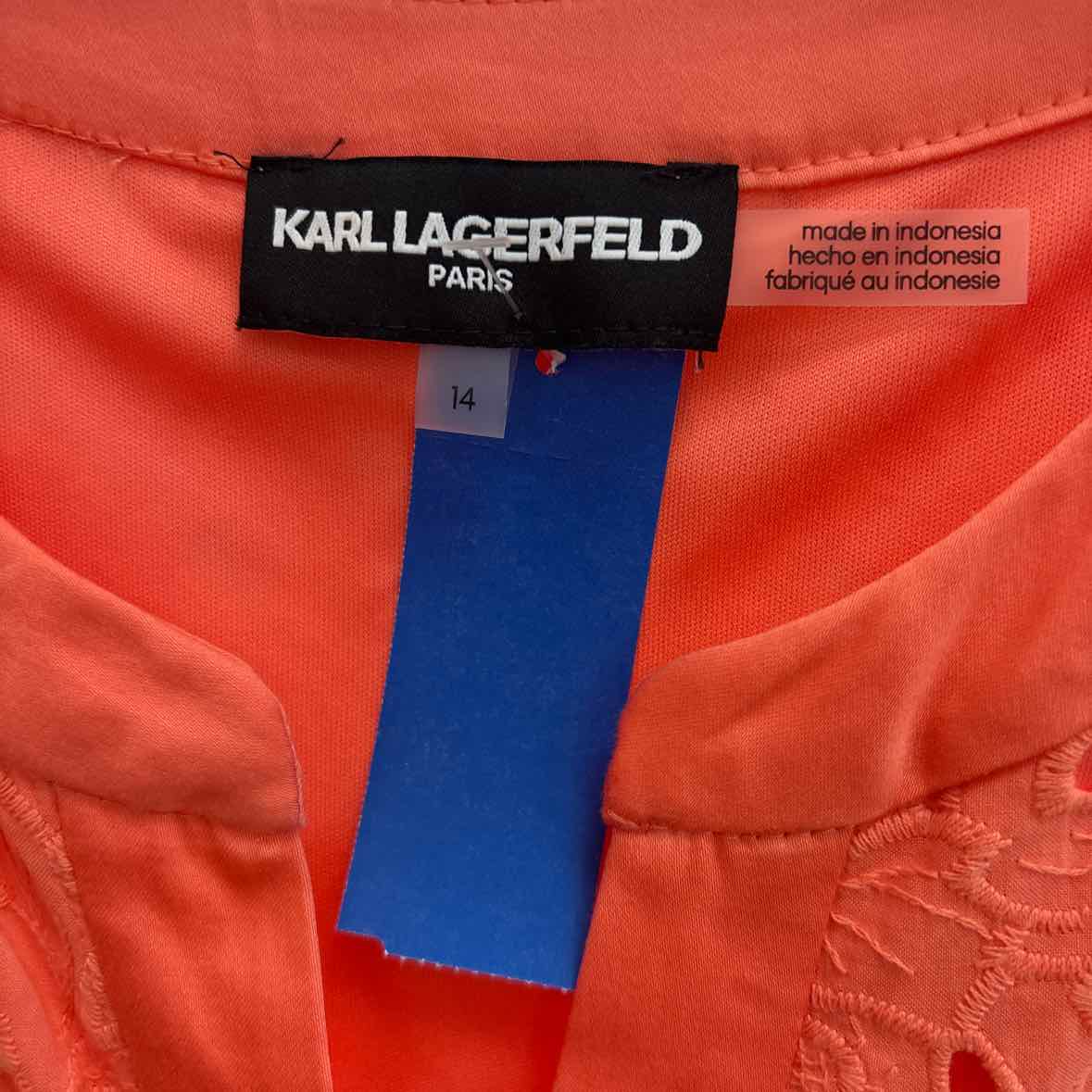 Karl Lagerfield Size 14 Women's Eyelet Cotton a-Line Shirtdress - Coral
