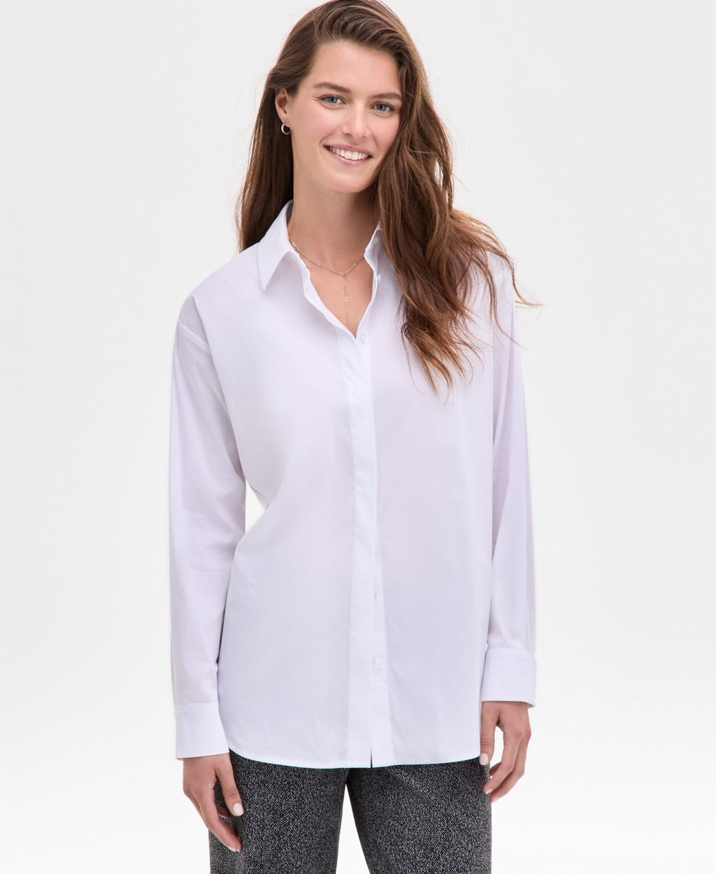 Anne Klein Women's Button-Front Drop-Shoulder Shirt - Bright White