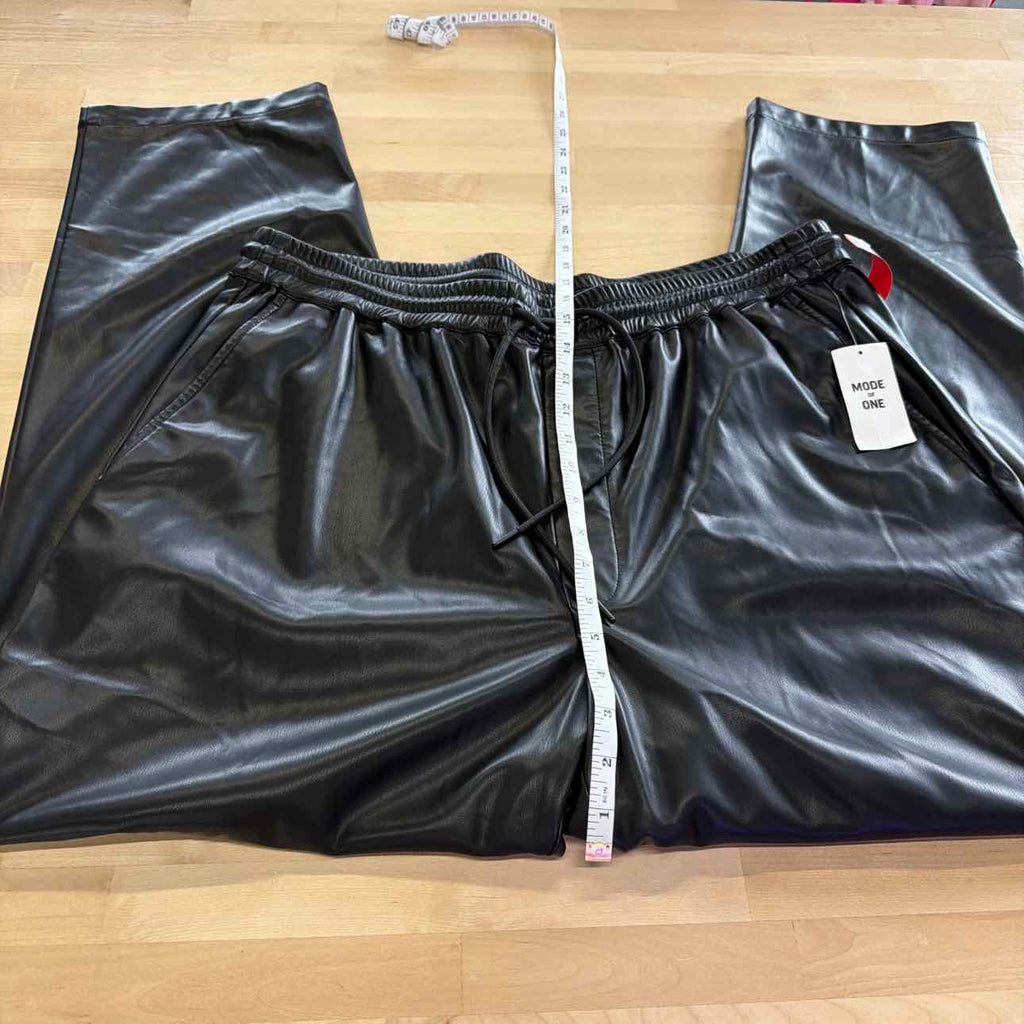 Mode of One Men's Relaxed-Fit Faux-Leather Pull-on Pants - Deep Black