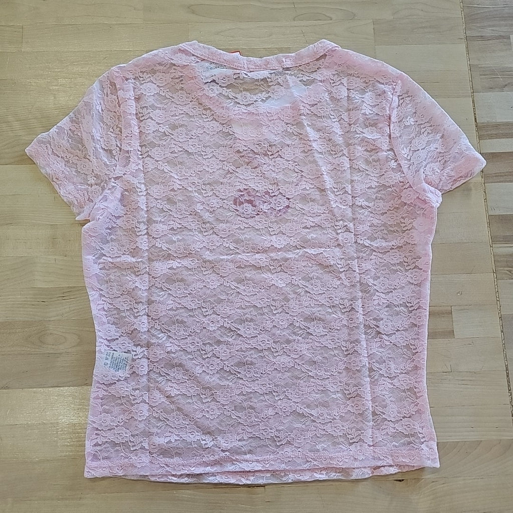 Ultra Flirt Juniors' Graphic Lace Tee - Ballet Slipper