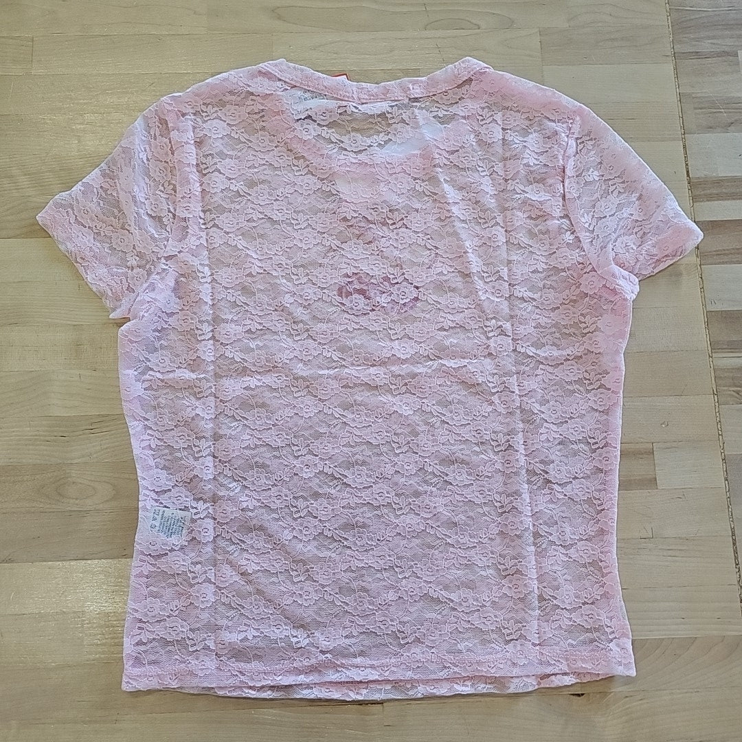 Ultra Flirt Juniors' Graphic Lace Tee - Ballet Slipper