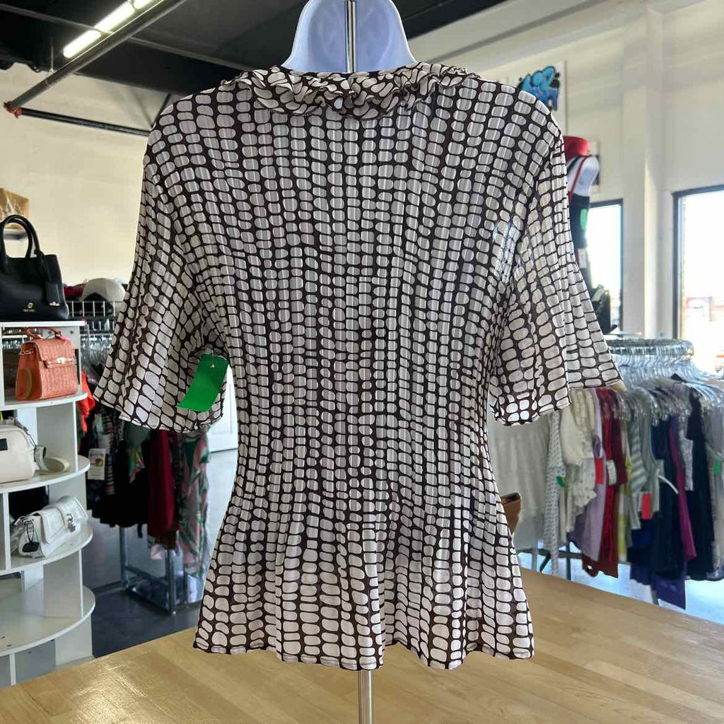 Sunny Leigh Size L White Brown Preloved Blouse SS