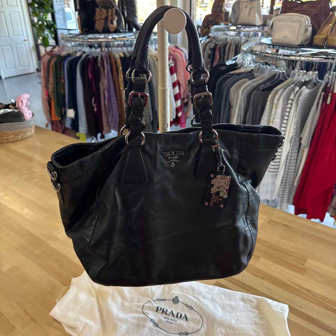 Prada Medium Nero 2 Way Black Leather Tote Handbag