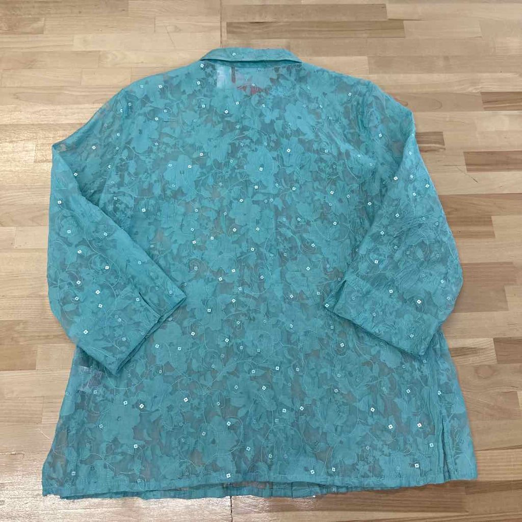 Alfred Dunner Size 14 Teal Button Down Shirt