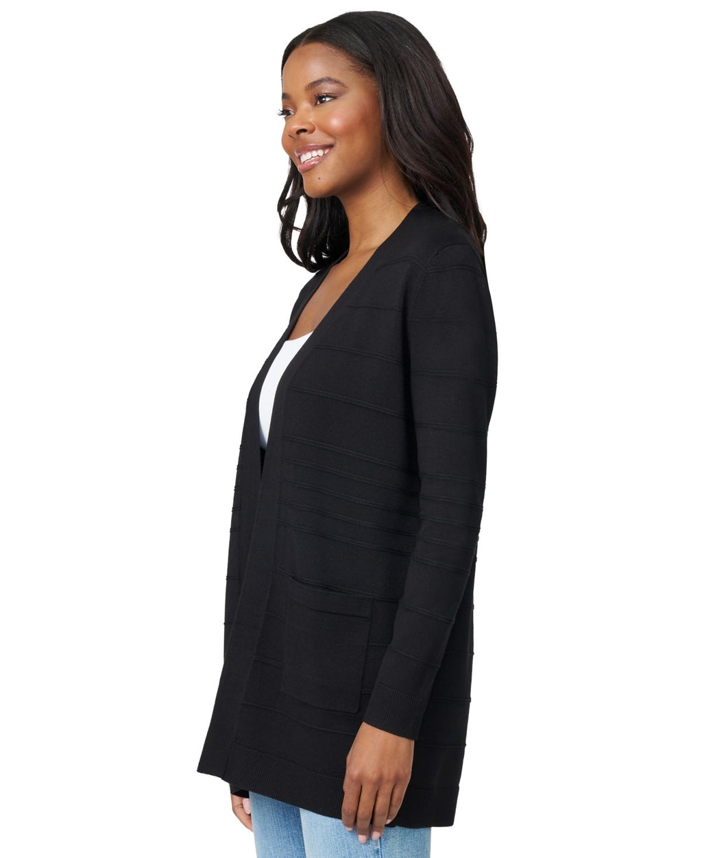 Melissa Paige Women's Ribbed Open-Front Long Cardigan - Jet Bla