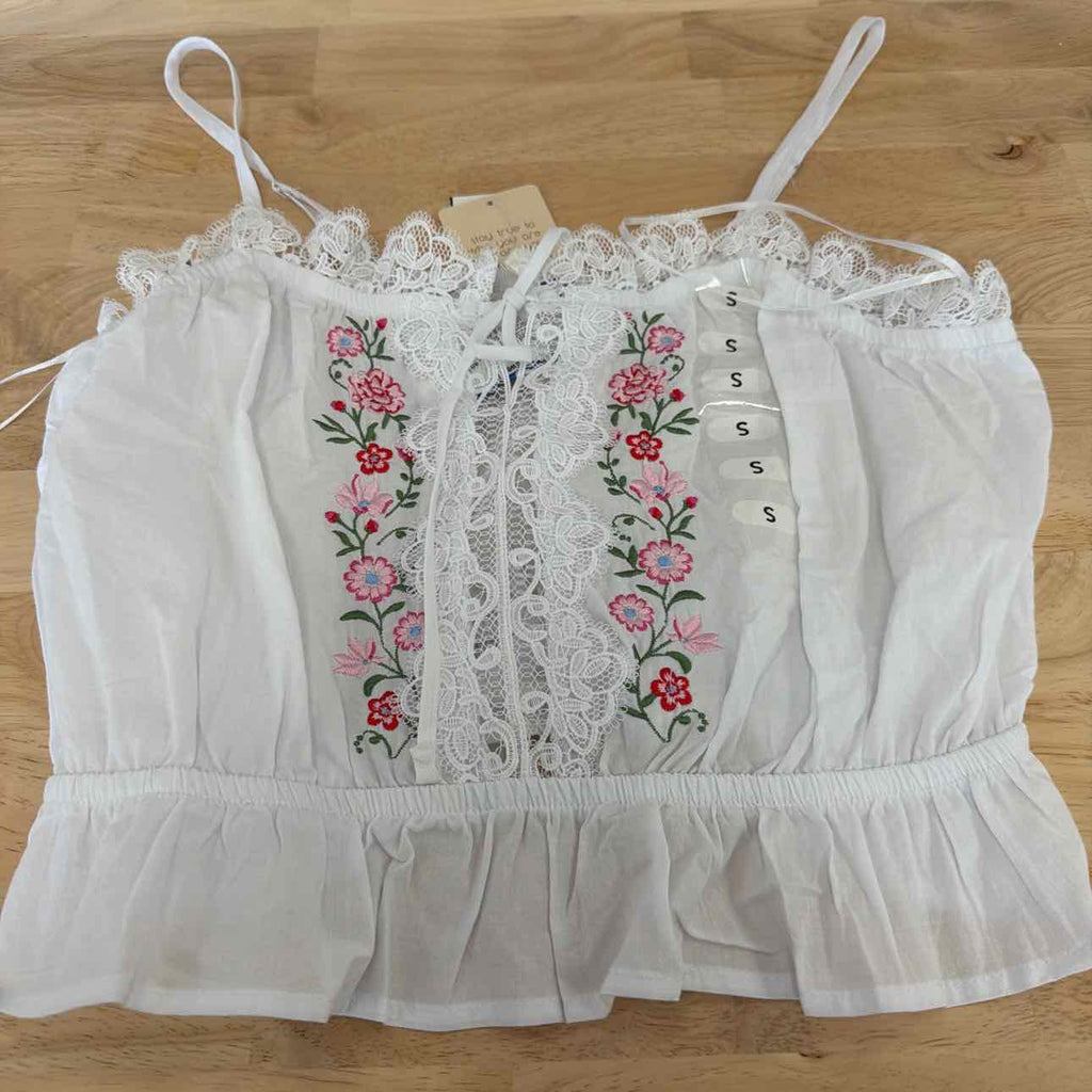 Self E Size S Lace-Trim Embroidered Peplum Tank Top