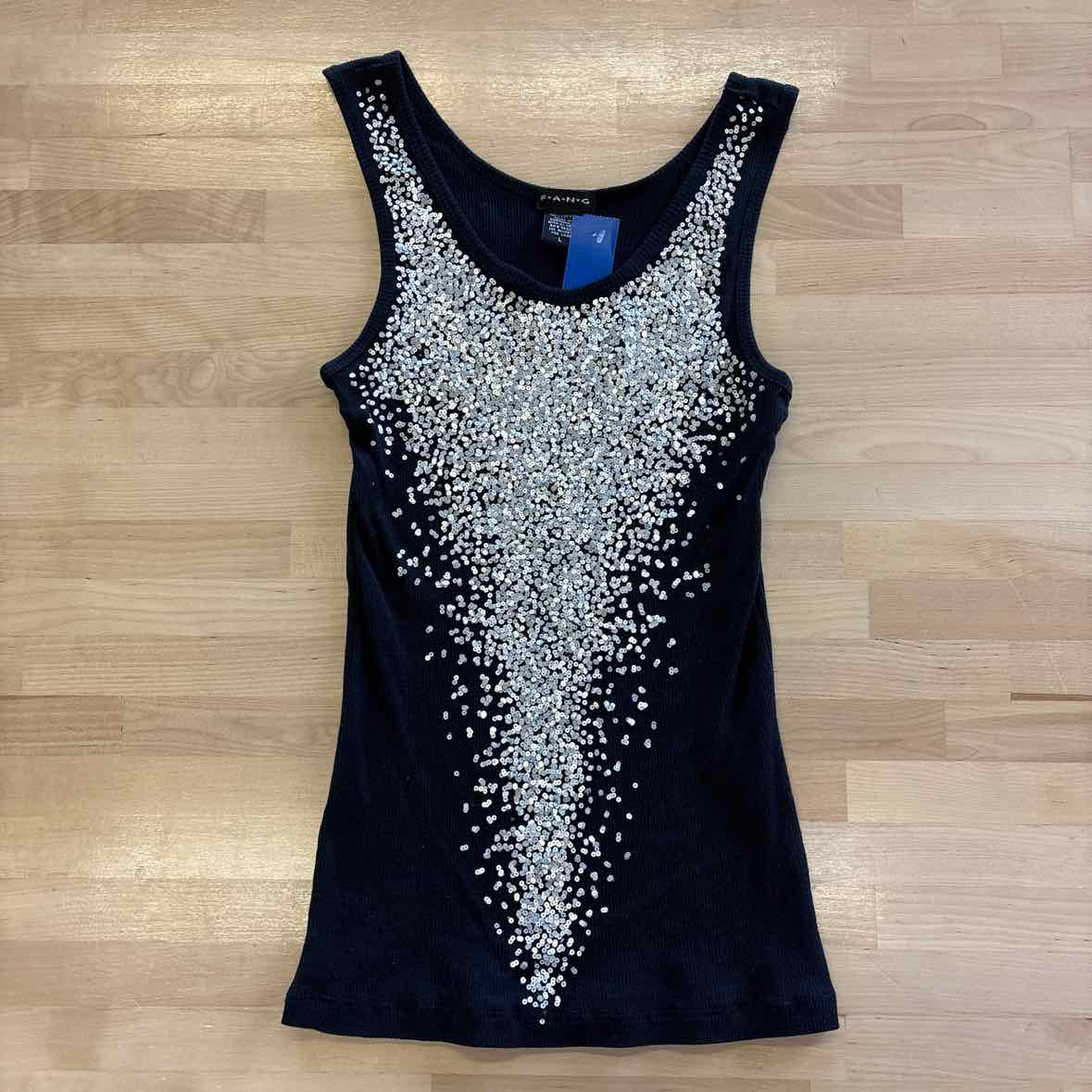 fang Size L Gray/Black Sequined Tank