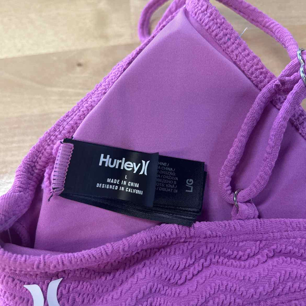 Hurley Size L Wave Scrunch Bralette Bikini Top - Orchid