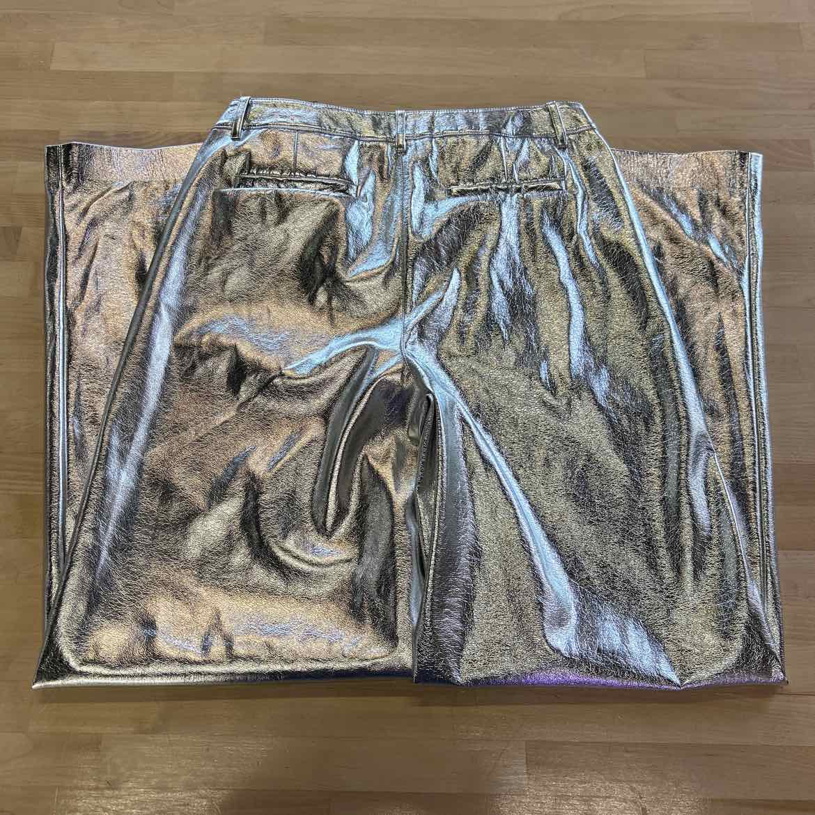 Kenneth Cole | Vegan Metallic Fly Front Mid Rise Wide Leg Pant