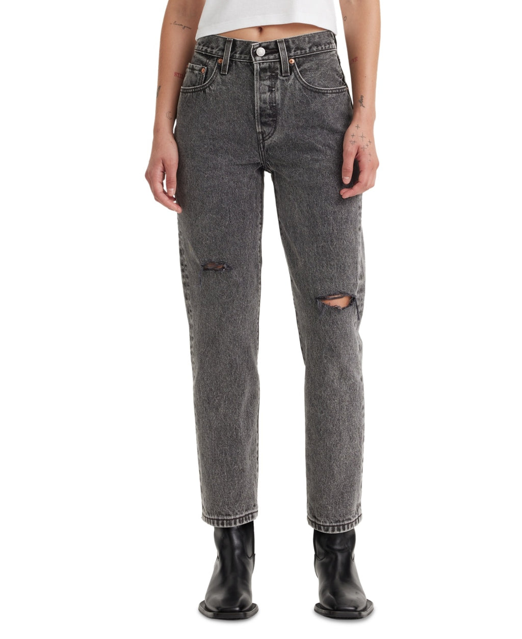 Levi's Size 24 Gray 501 Cropped Straight-Leg High Rise Jeans - Sophisticated