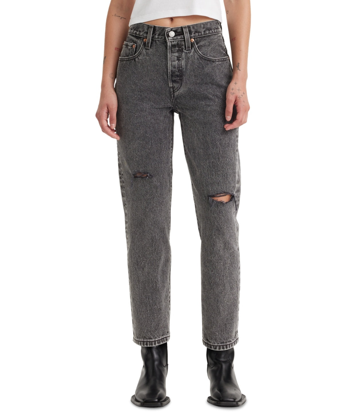 Levi's Size 24 Gray 501 Cropped Straight-Leg High Rise Jeans - Sophisticated