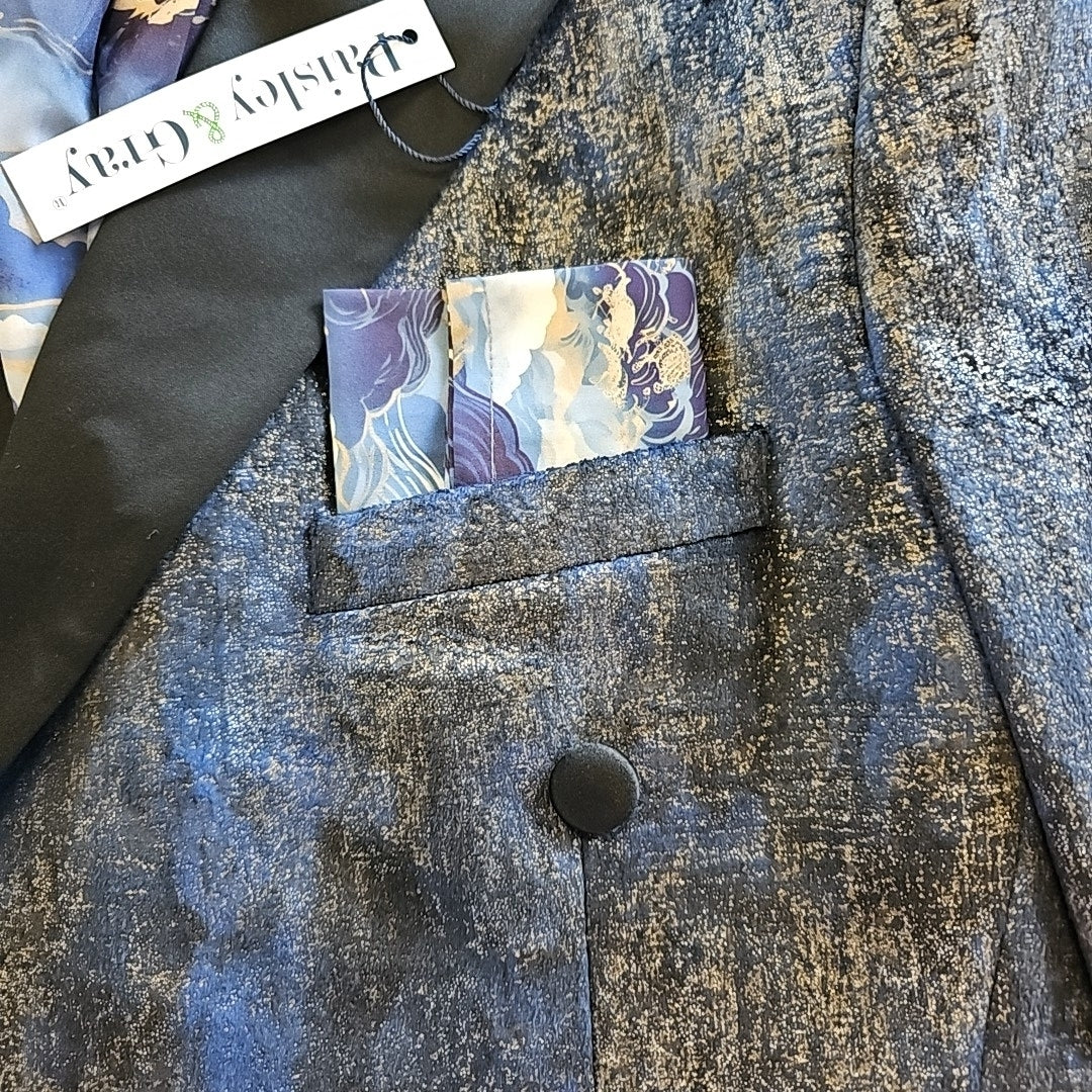 Paisley & Gray Men's Slim-Fit Double-Breasted Tuxedo Jacket - Blue and Gold