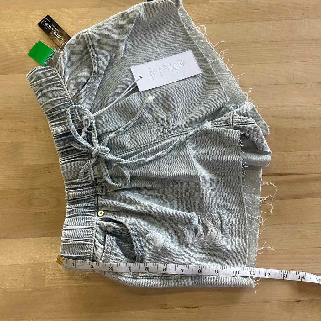 Indigo Rein Juniors' Distressed Drawstring Denim Shorts - Light Wash - 1