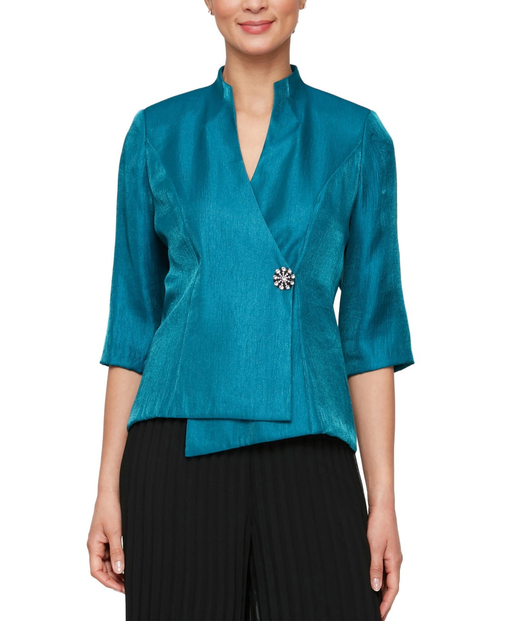 Alex Evenings Women's Asymmetrical Wrap Blouse - Teal