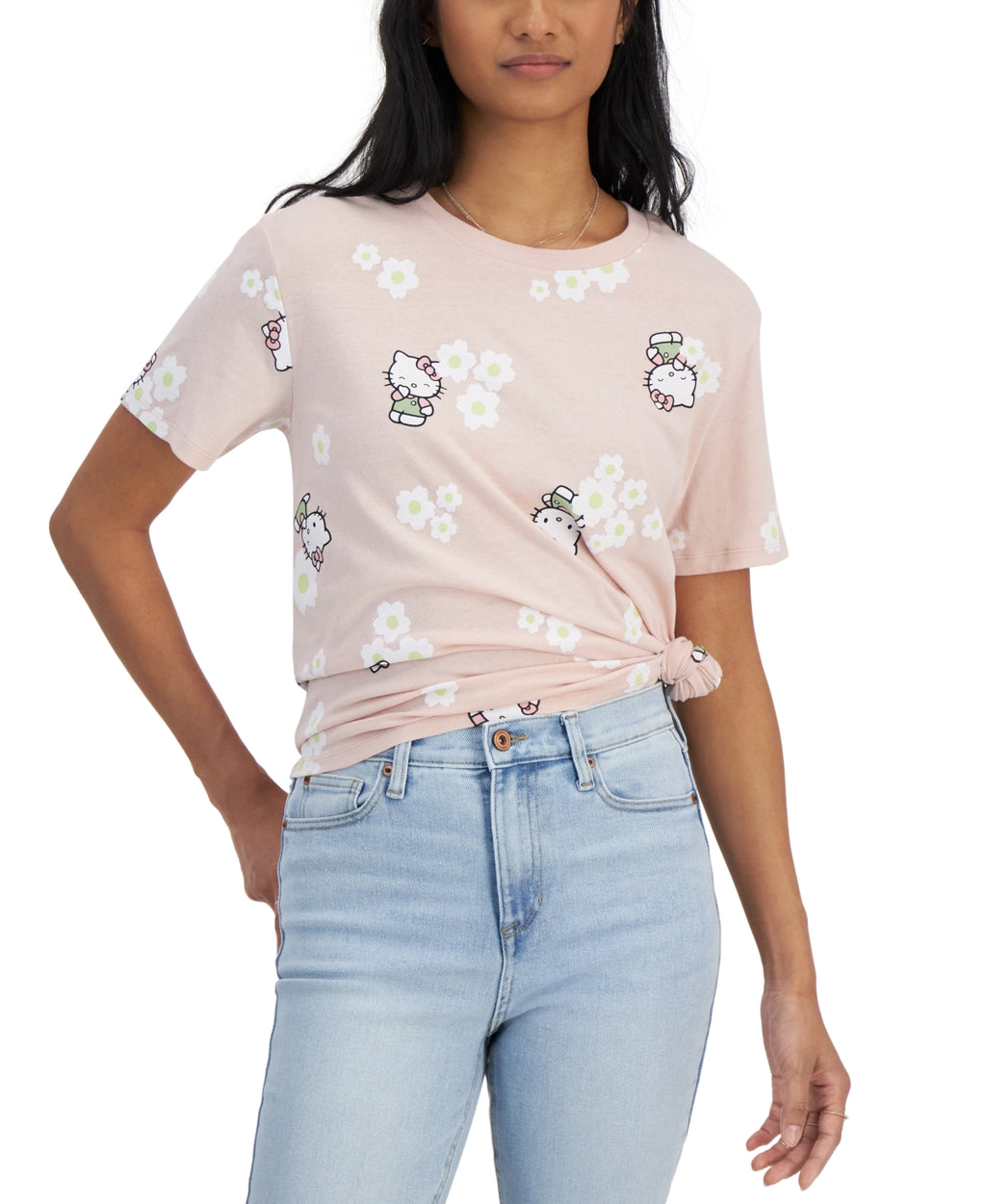 Love Tribe Juniors' Hello Kitty Crewneck T-Shirt - Peach Whip