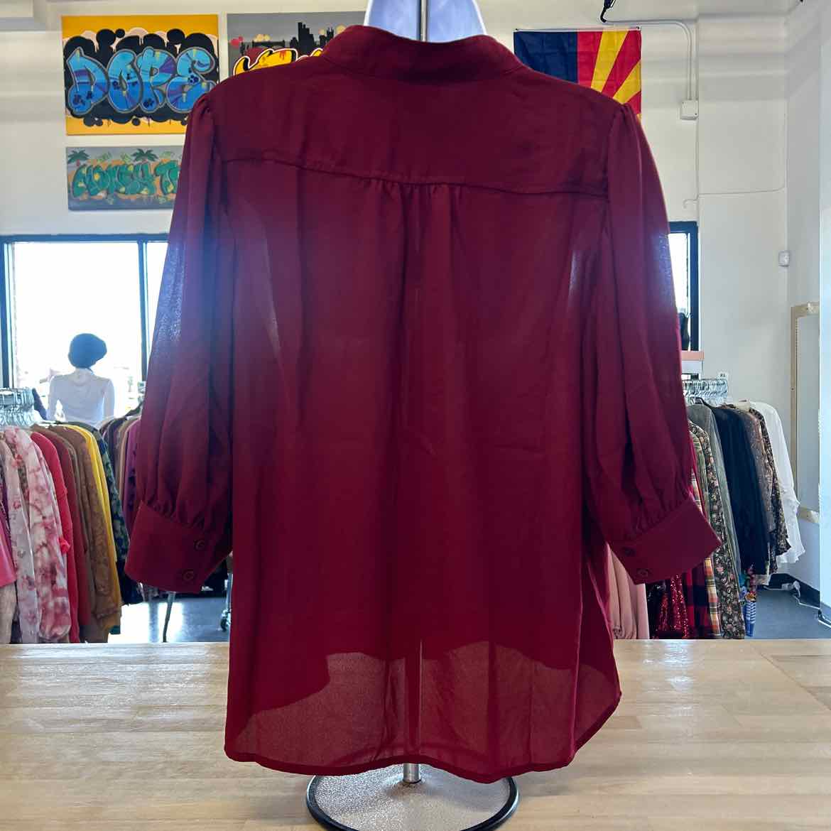 CeCe CeCe Womens 34-Sleeve Collar Mulberry Red