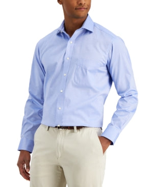 Club Room Men's Regular Fit Pinpoint Dress Shirt- Light Blue