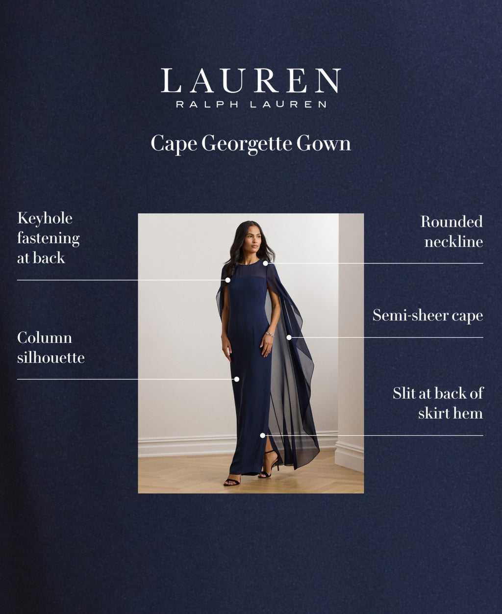 Lauren Ralph Lauren Women's Cape Georgette Gown - Navy