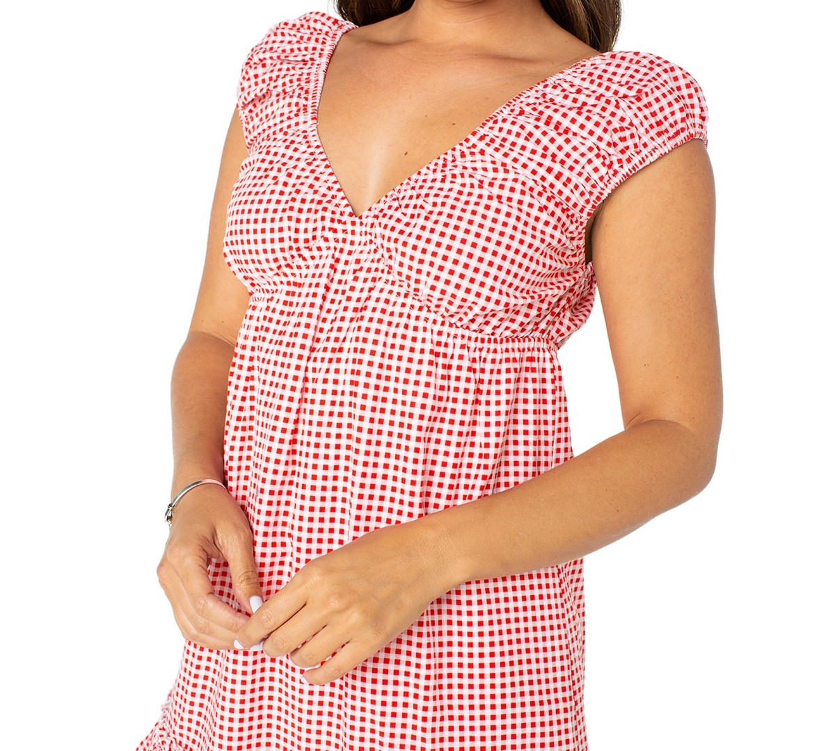Celebrity pink Size L Printed Babydoll Mini Dress - Red Gingham
