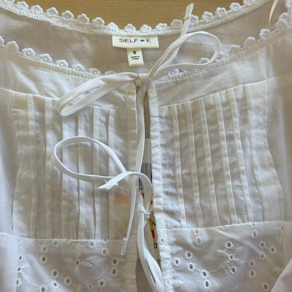 Self Esteem SZ S Juniors' Tie-Front Eyelet Top - White