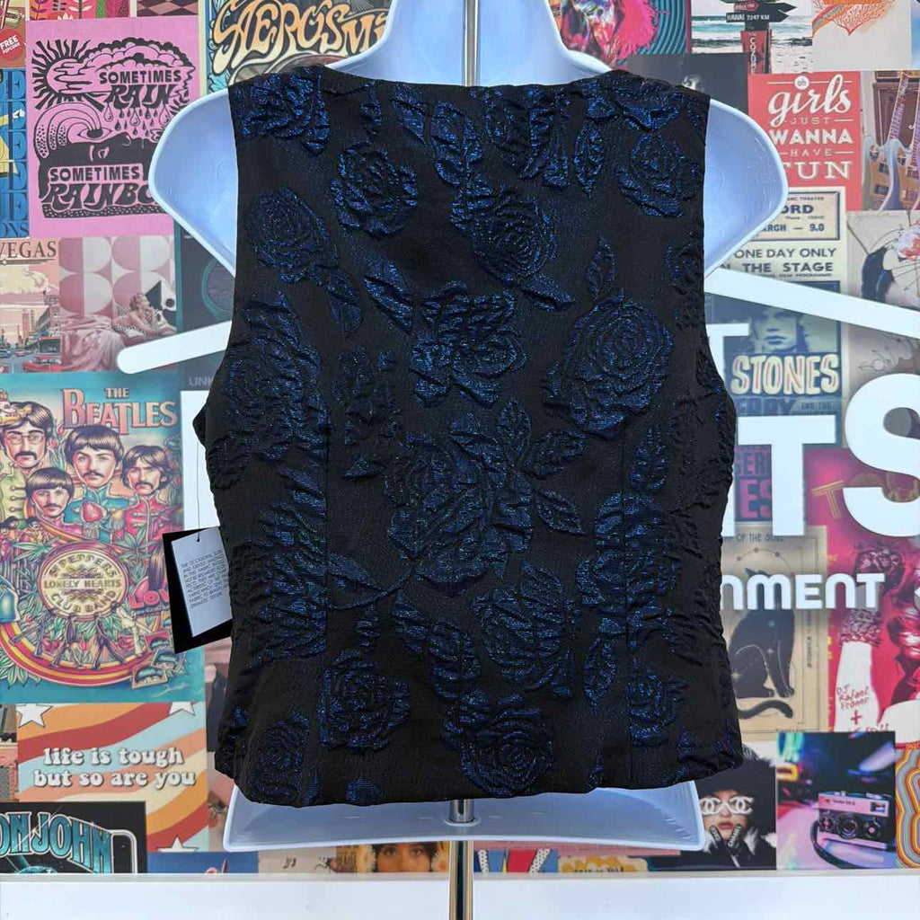 Muse Size 6 Textured-Rose Sleeveless Top - Black Blue
