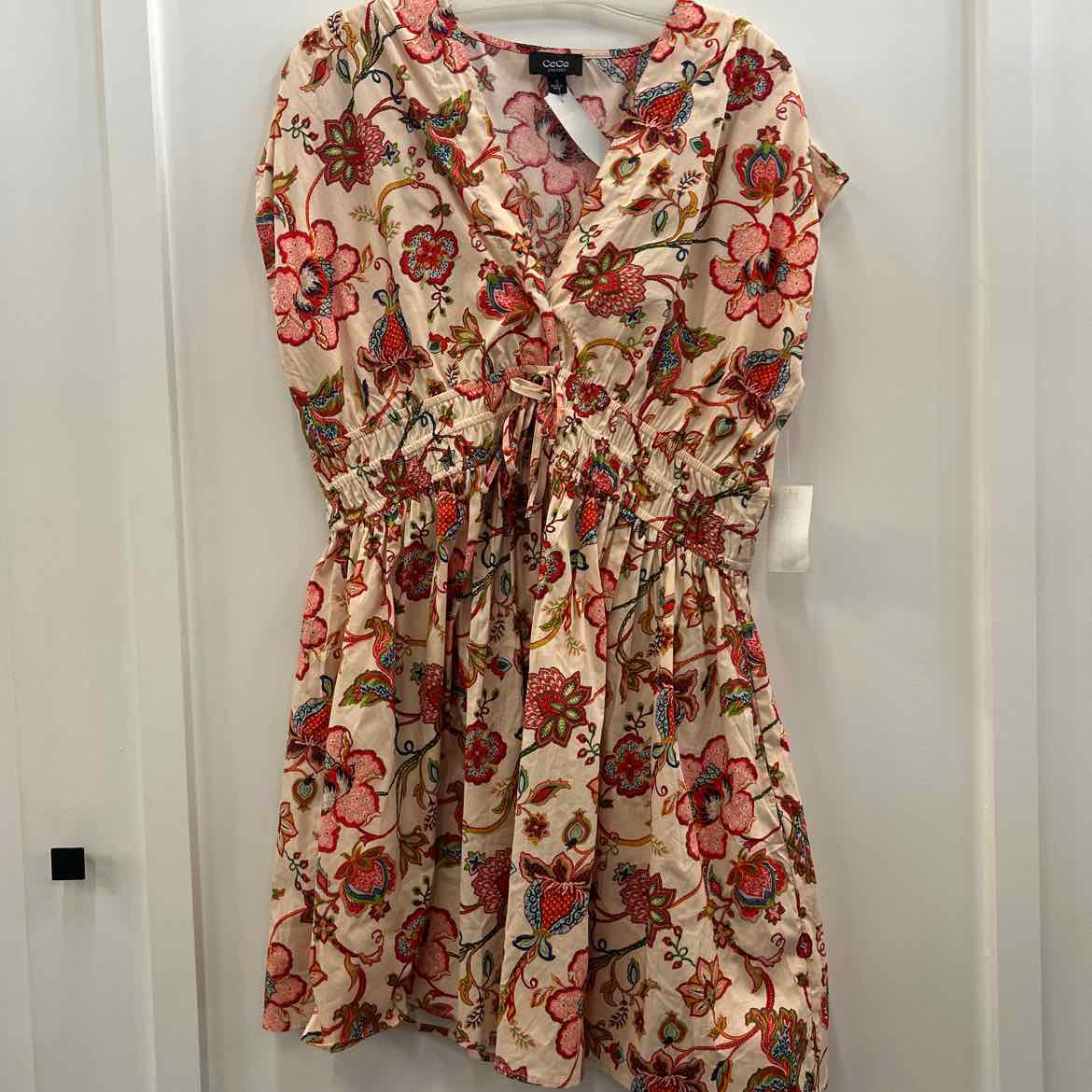 CeCe Women's Cotton Short-Sleeve V-Neck Dress - Poppy Red