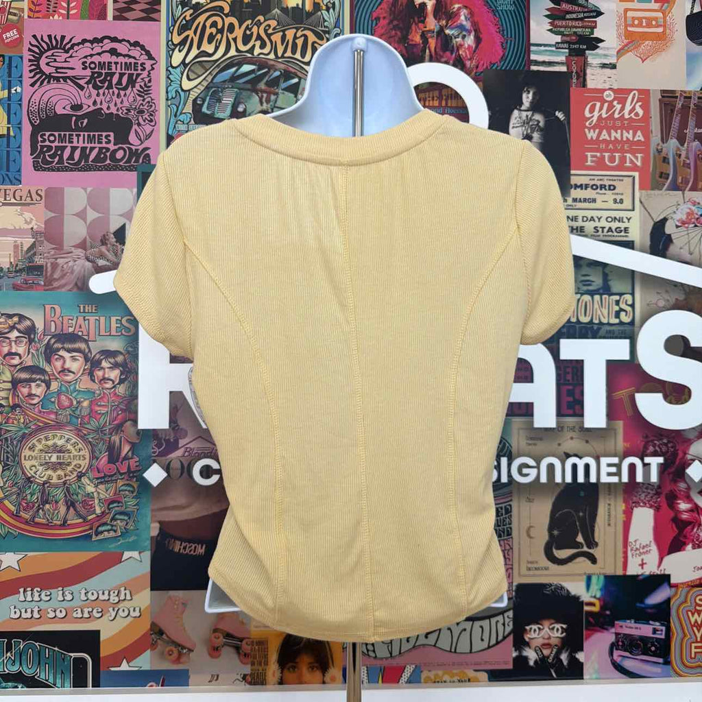 ultra flirt Size XL Ribbed Cropped Henley Short Sleeve