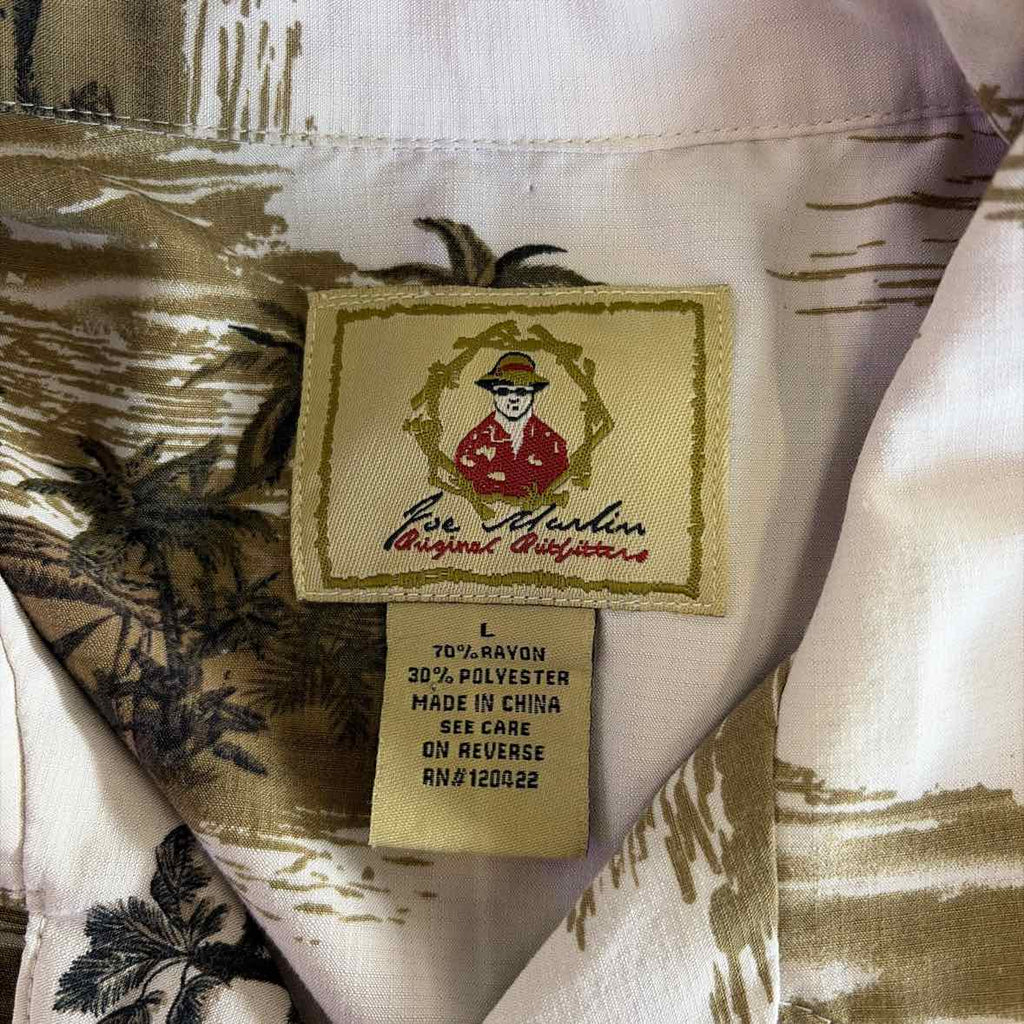 Joe Marlin Size L Beige green print Preloved MENS Button Down Shirt