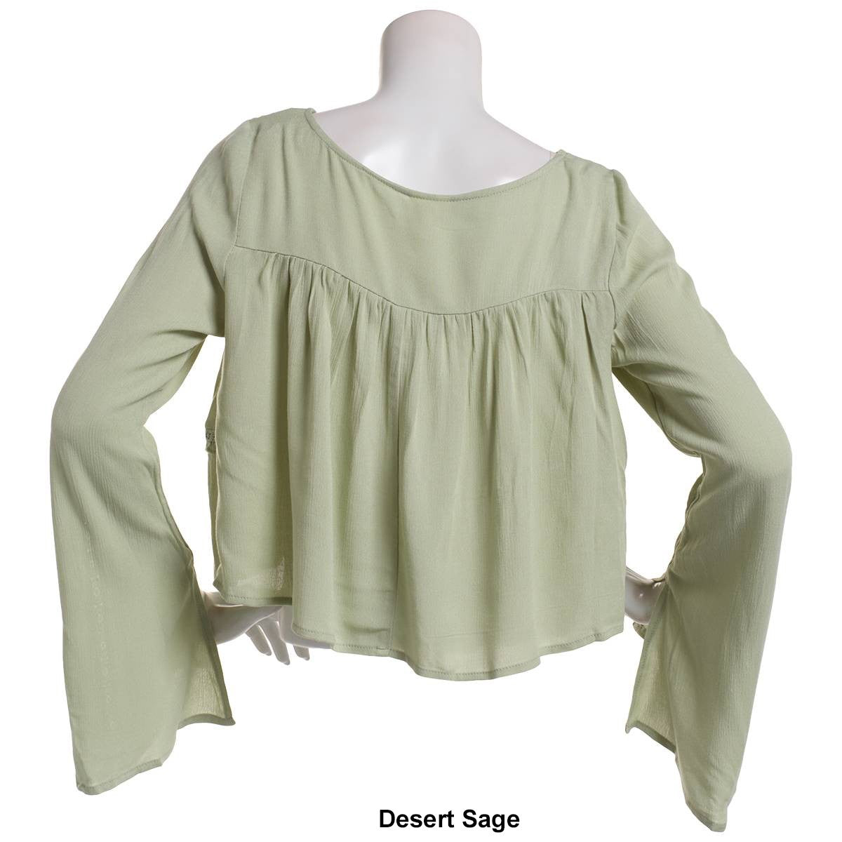 Juniors Self Esteem Gauze Bell Sleeve Button Front Blouse Top